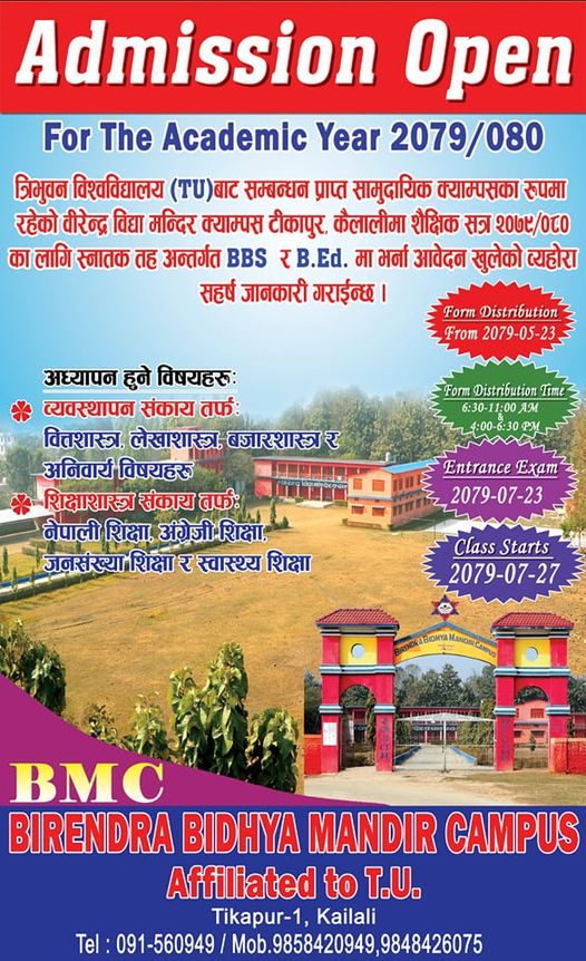 Admission Opened in BBS & B.Ed. Programme for 2079/80